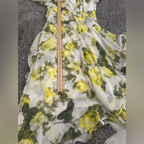 Calvin Klein Yellow Floral Chiffon Wrap Midi Dress Womenโs Size 6 - Picture 6 of 8